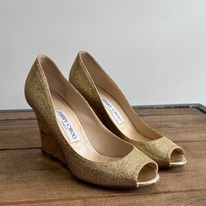 Jimmy Choo Glittering Gold Wedge Heel Shoes